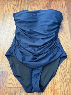 J. Crew Navy Strapless Ruched Navy One-Piece Swimsuit Women's Size 12